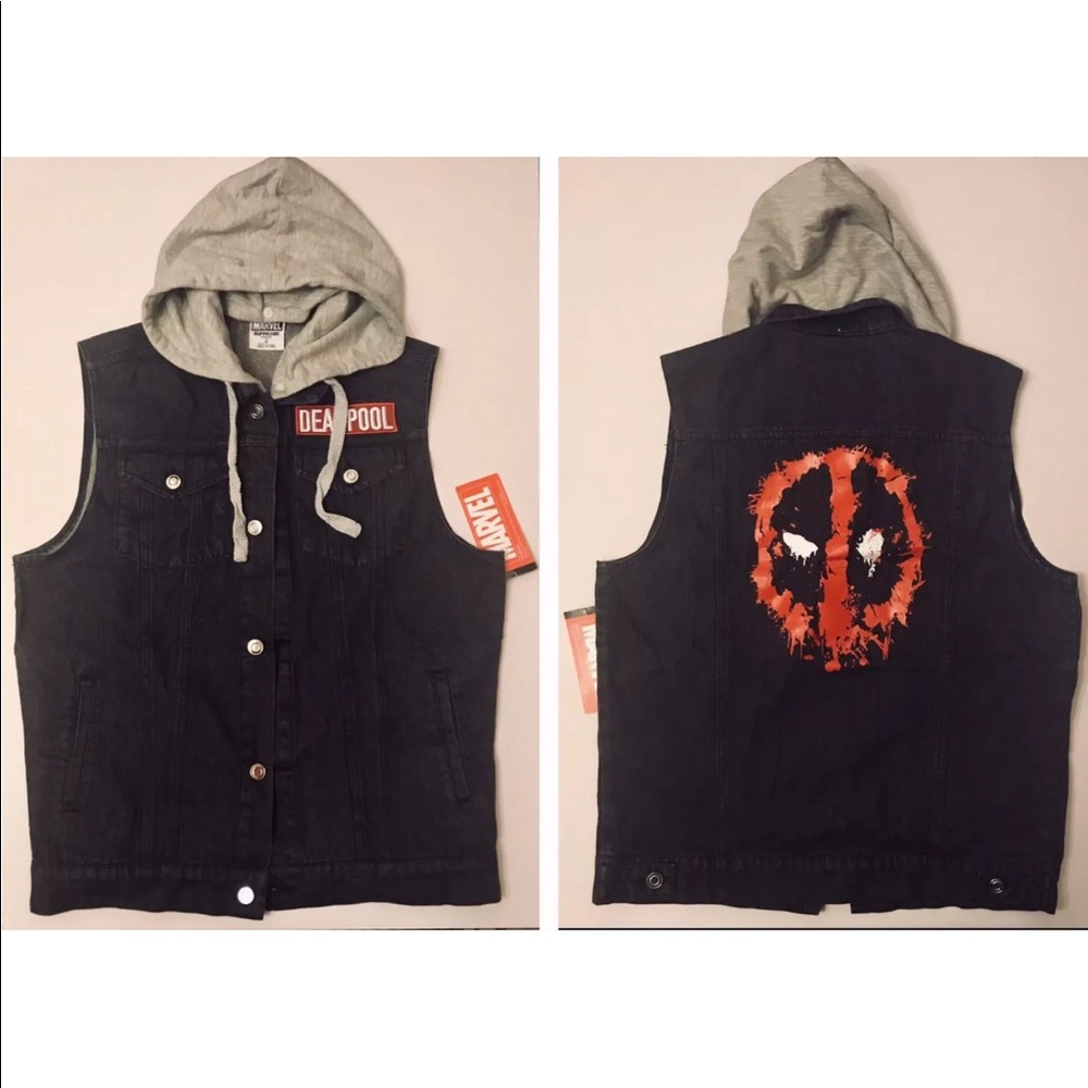 Marvel Deadpool Biker Denim Vest Jacket Hoodie